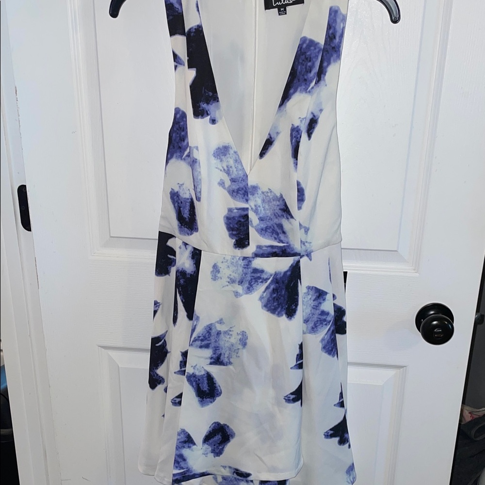 Lulu's Elegant Blue and White Dress